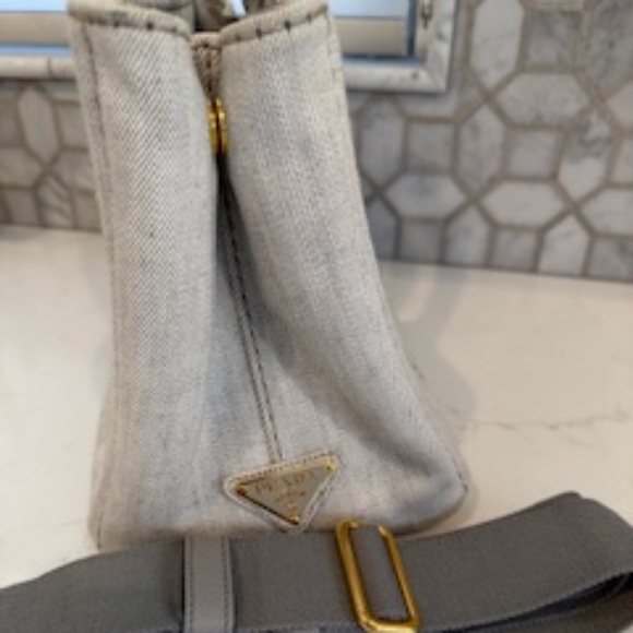 💋 Prada Canapa Tote Canvas shoulder bag Gray - Picture 6 of 16